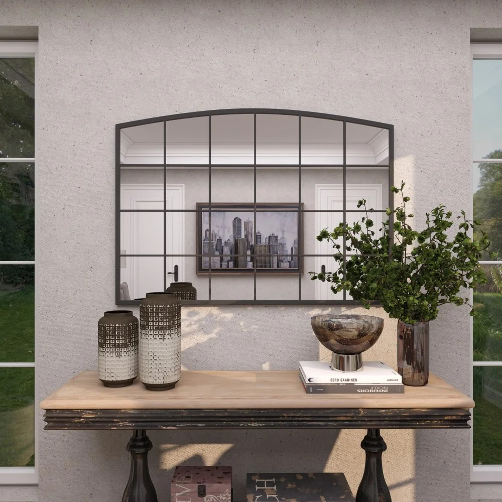 Haider Glass and Metal Arched Window Pane Inspired Wall Mirror | Wayfair North America