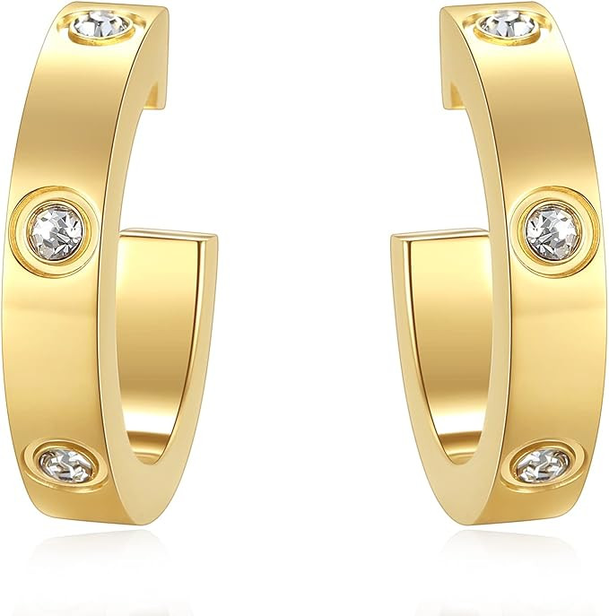 QIMOOQ Love Earrings Gifts for Women Teen Girls Huggie Cuff Hoops Studs Cubic Zirconia Earring St... | Amazon (US)