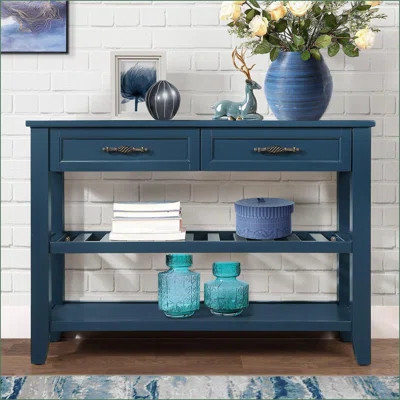 Navy Blue Mid-Century Solid Wood Sideboard Couch Table - 2 Drawers 2 Shelves, Easy Assembly | Wayfair North America