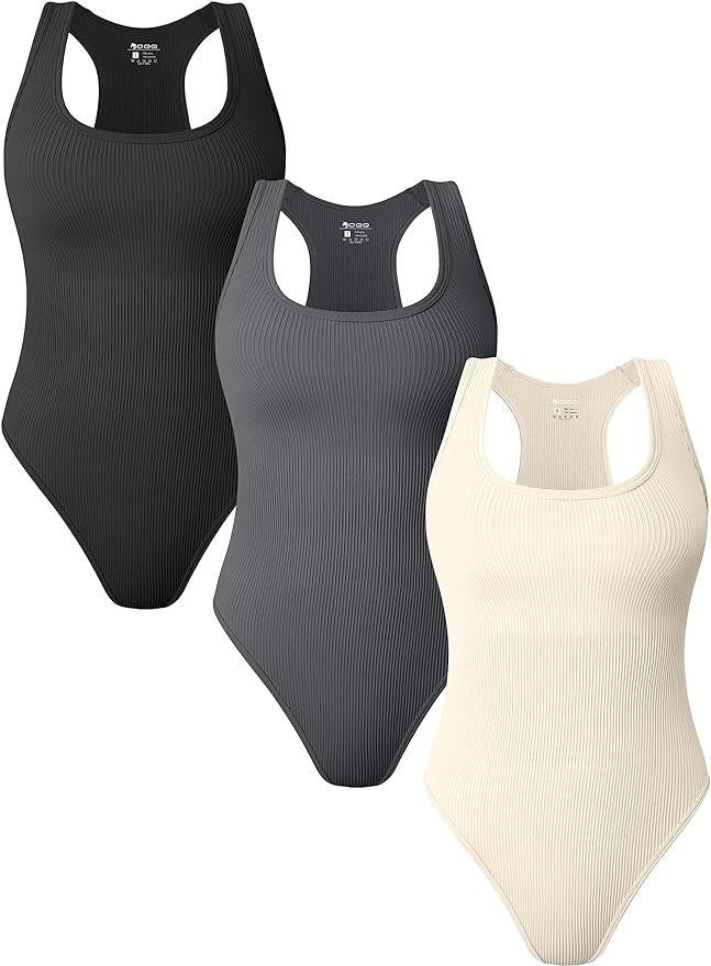 OQQ Women's 3 Piece Bodysuits Sexy Ribbed Sleeveless Racerback Tank Tops Bodysuits | Amazon (US)
