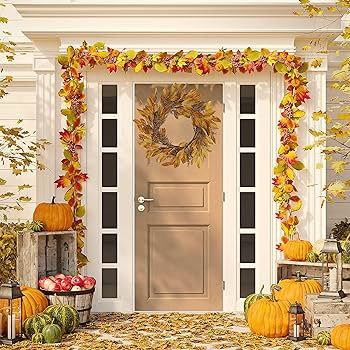 AMF0RESJ Artificial Fall Wreath for Front Door Autumn Door Wreath with Persimmon Leaves,Grain for... | Amazon (US)