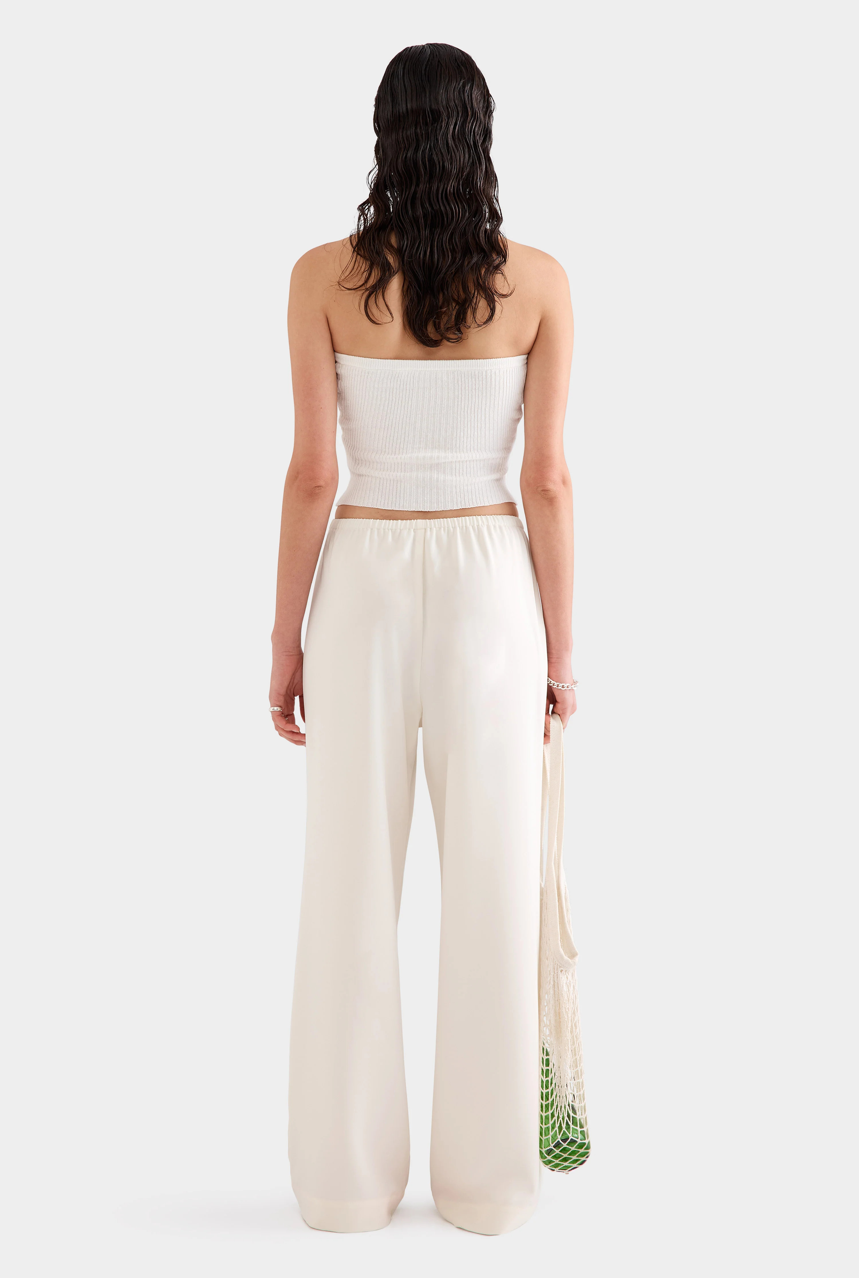 Womens Crepe Elastic Waist Pant in Off White | Venroy | Venroy AU