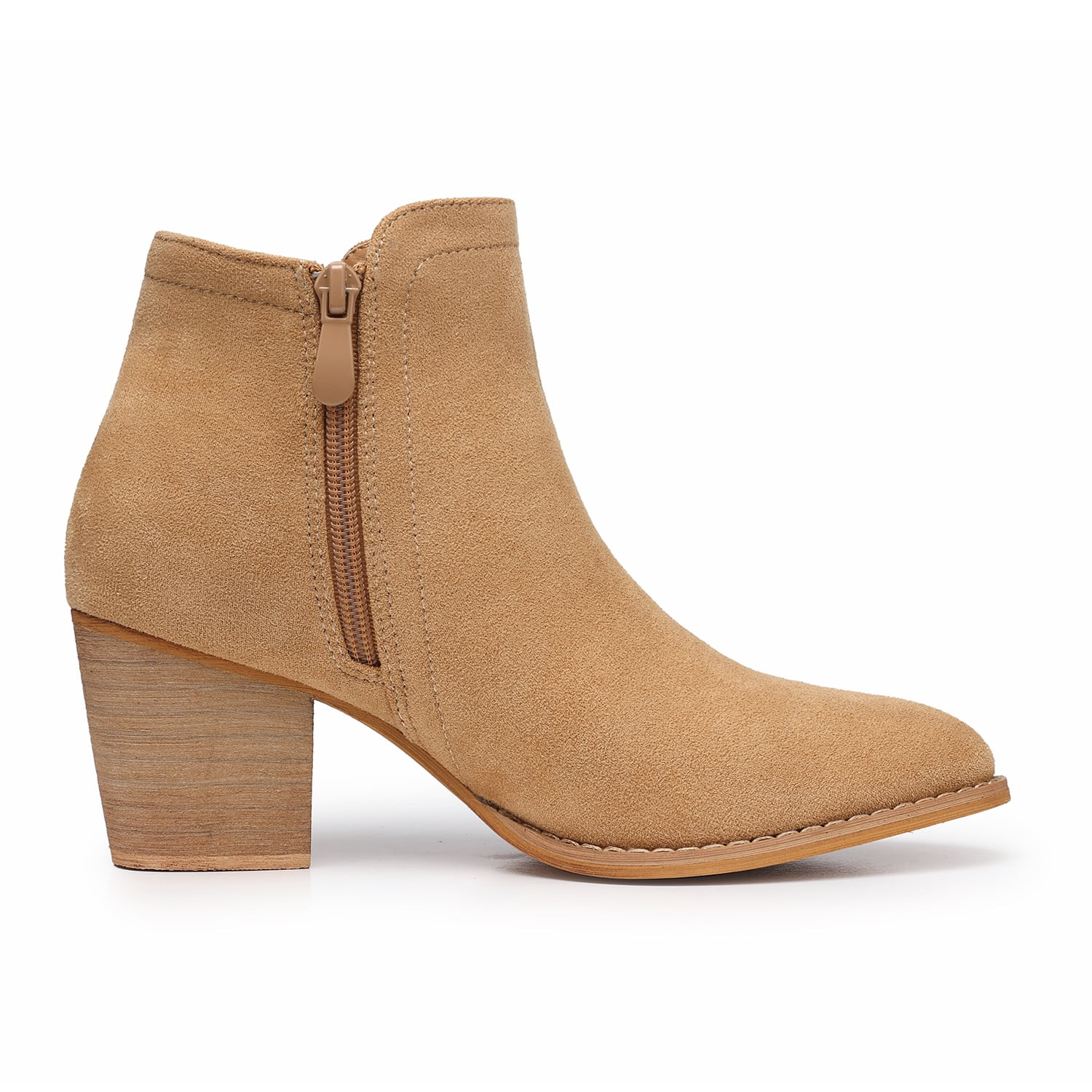 FAMITION Womens Chunky Heel Ankle Boots Faux Suede Booties Dressy Shoes Slip on Side Zippers Poin... | Walmart (US)