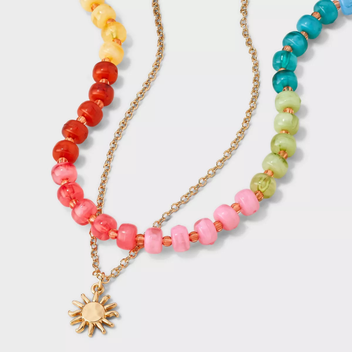 Beaded Sun Drop Multi-Strand Pendant Necklace - Universal Thread™ Gold/Pink | Target