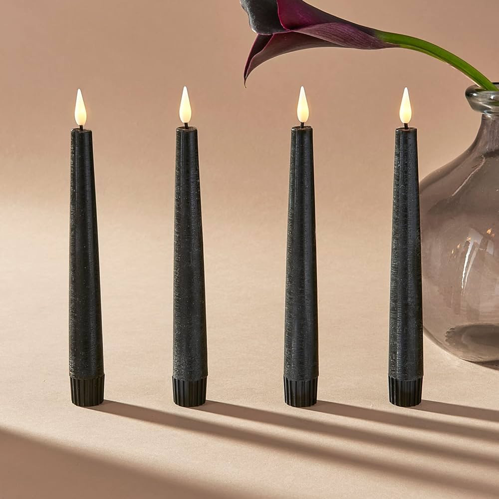 LampLust Black Flameless Candles Halloween Candlesticks, 7 Inch Black Candlesticks, 4 Pack, Real ... | Amazon (US)