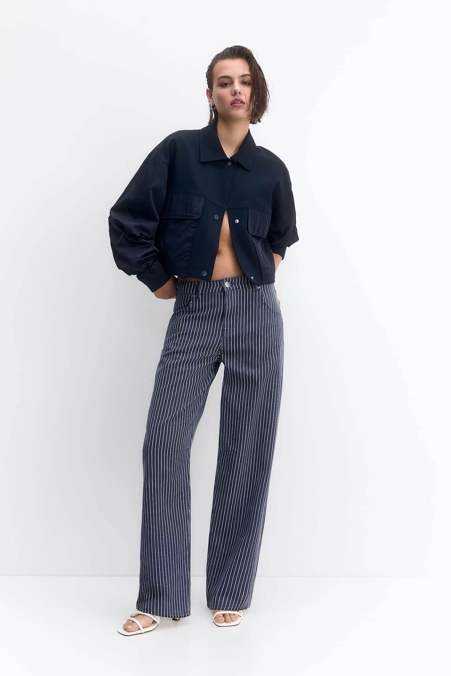 Straight-fit striped trousers | PULL and BEAR UK