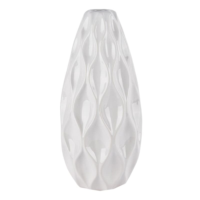 White Geometric Ceramic Vase, 14.5" | At Home