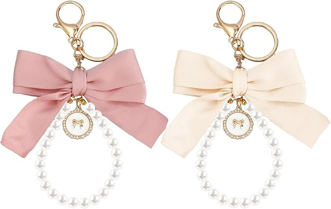 SMUOBT 2Pcs Cute Bow Keychain for Women,Pearl Key Chains for Car Keys Coquette Bow Keychain Acces... | Amazon (US)