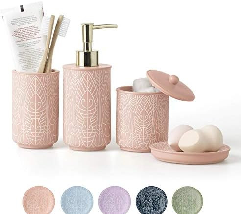 Premium Coral Pink Bathroom Accessories Set. Pink Bathroom Set. Pink Bathroom Decor. Accesorios para | Amazon (US)