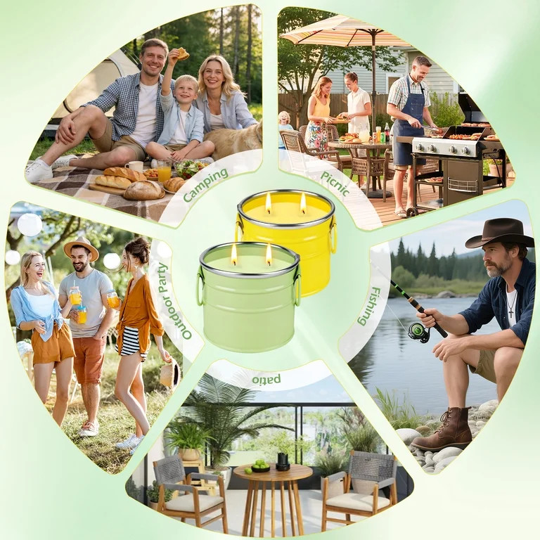 Giphtpoeet Citronella Candles Outdoor 2 Pack 2 Wick Soy Wax Lemongrass Scented Candles Tin Contai... | Walmart (US)