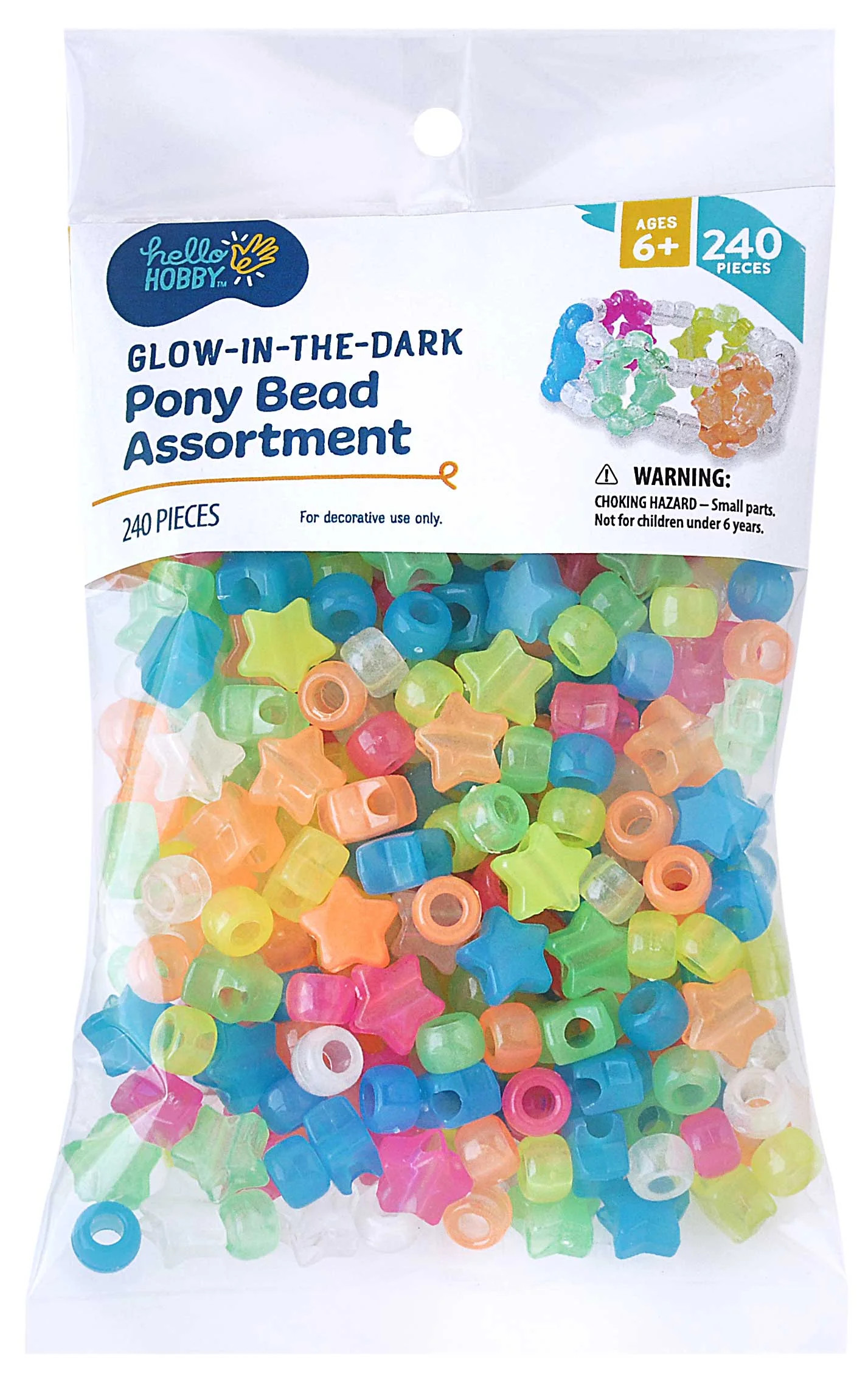 Hello Hobby - Glow 9x6mm Barrel Pony & 13mm Star Beads - 113 grams - USHH4036F285 | Walmart (US)