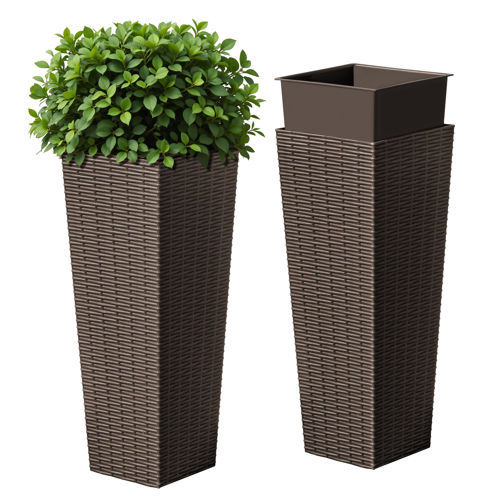 Devoko Resin Tall Planters for Outdoor Plants Set of 2, Large Taper Outdoor Planter Pots with 4 D... | Amazon (US)
