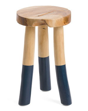 Teak Organic Round Stool With 3 Dipped Legs | TJ Maxx