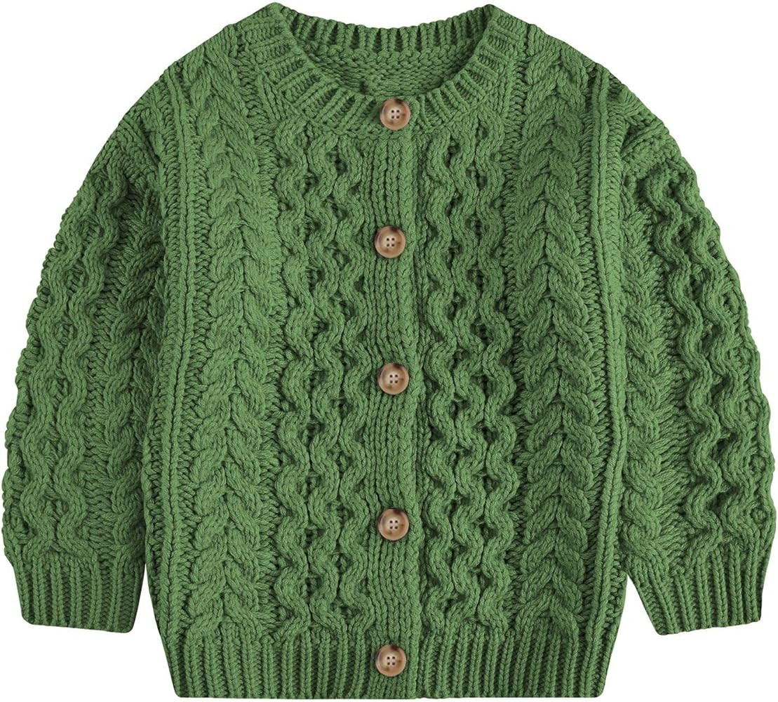 Toddler Baby Girls Knit Sweater Cardigan Button Up Crochet Sweater Warm Long Sleeve Winter Cable ... | Amazon (US)