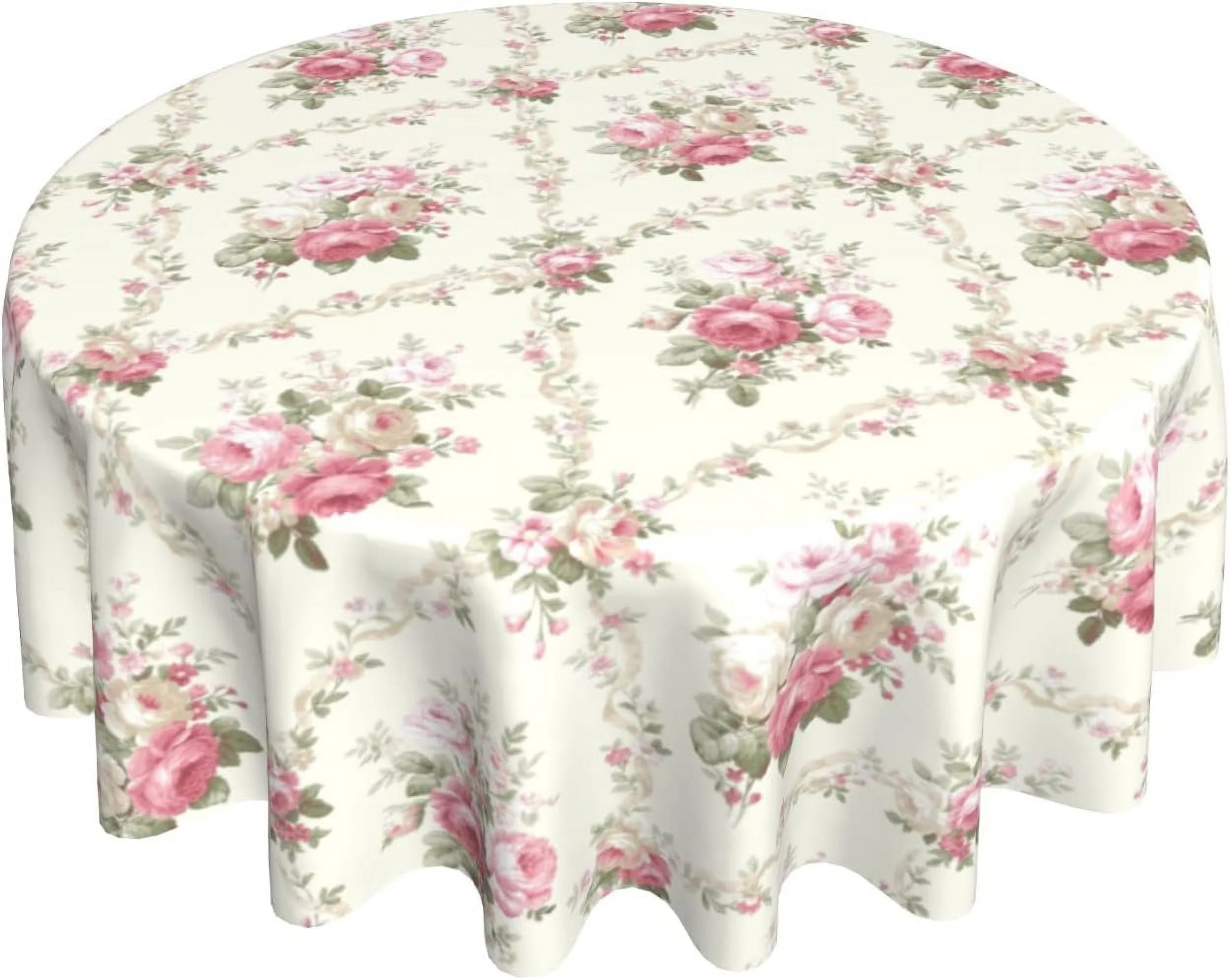 Pink Vintage Rose Flower Tablecloth Spring Summer Floral Round Tablecloth 60 Inch Spring Table Cl... | Walmart (US)