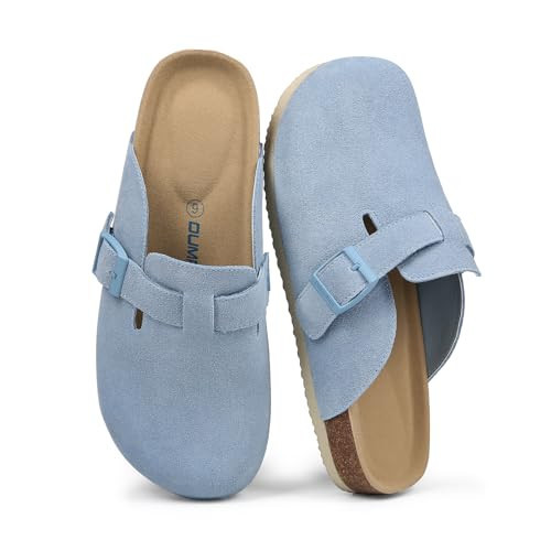 Dumalum Women's Suede Clog Leather Mules Arch Support Potato Shoes with Comfort Cork Footbed - Blue Clogs for Women Men Unisex Antislip Slippers Sandals | Amazon (US)