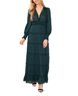 CeCe Women's Long Sleeve Plisse Ruffle Maxi Dress - Macy's | Macy's