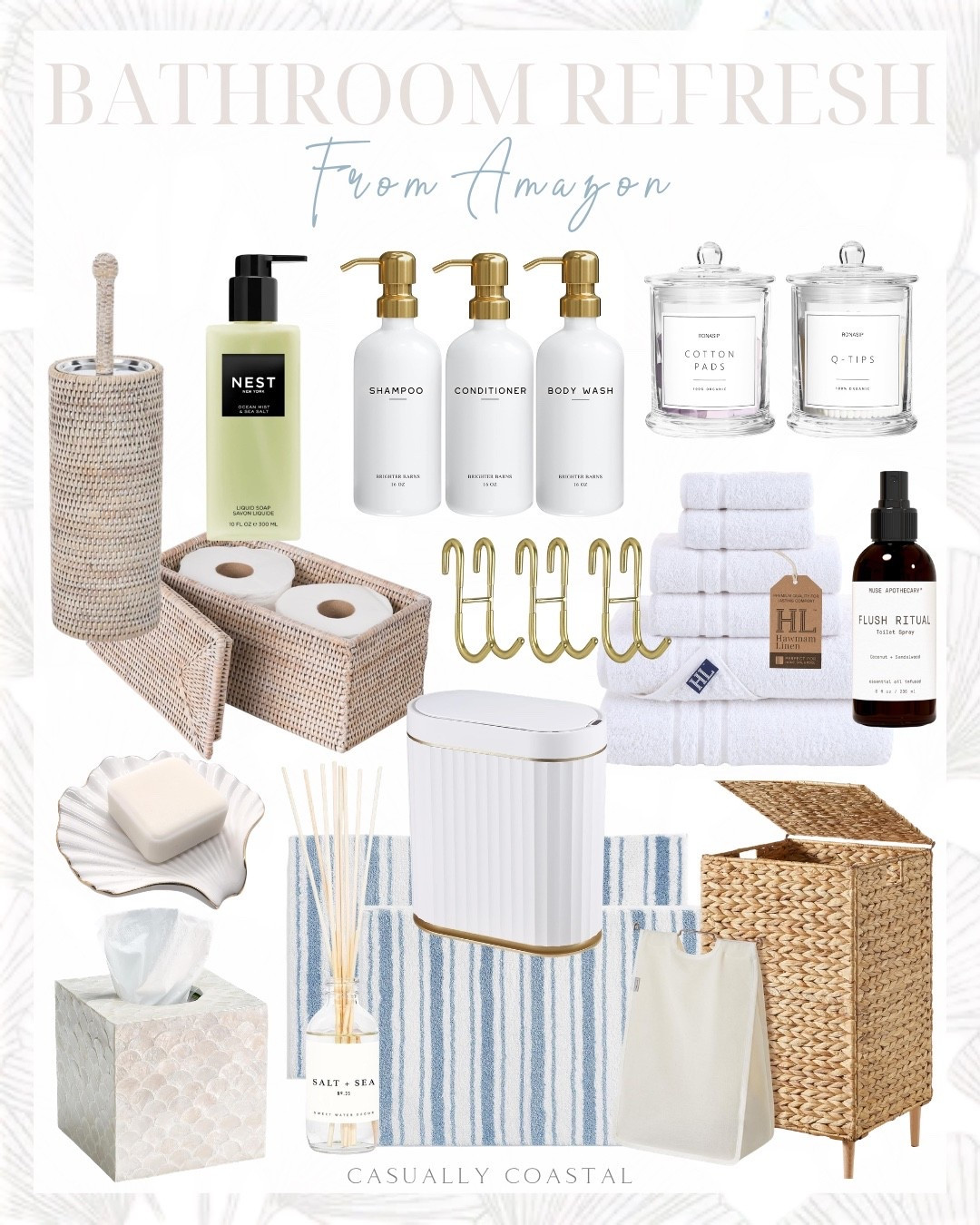 Bathroom Refresh From Amazon 

Amazon bathroom decor, Amazon rug, Amazon soap dispenser, Amazon trash can, Amazon towels, Amazon home, coastal bathroom decor, sweet water decor salt & sea reed diffuser set, motion sensor trash can, soft bath towels, shower towels, luxury shampoo and conditioner dispenser set, shower door hooks, towel hooks, capiz square tissue box cover, coastal tissue box holder, aromatic toilet spray, laundry hamper, Amazon hamper, La Jolla rattan storage box, toilet roll holder, rattan toilet brush holder set, NEST liquid soap, Q tip holder and cotton pad dispenser, bathroom storage container, bath rug set, blue and white striped rug, bathroom rug, ceramic lotus leaf soap holder, 100% cotton hand towel

#LTKHome