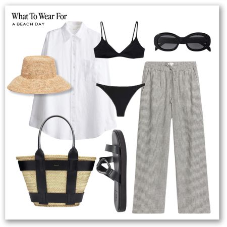 Striped trousers for summer ☀️ 

Holiday outfit, swimwear, beach style, arket, linen shirt, straw hat 

#LTKeurope #LTKsummer #LTKstyletip