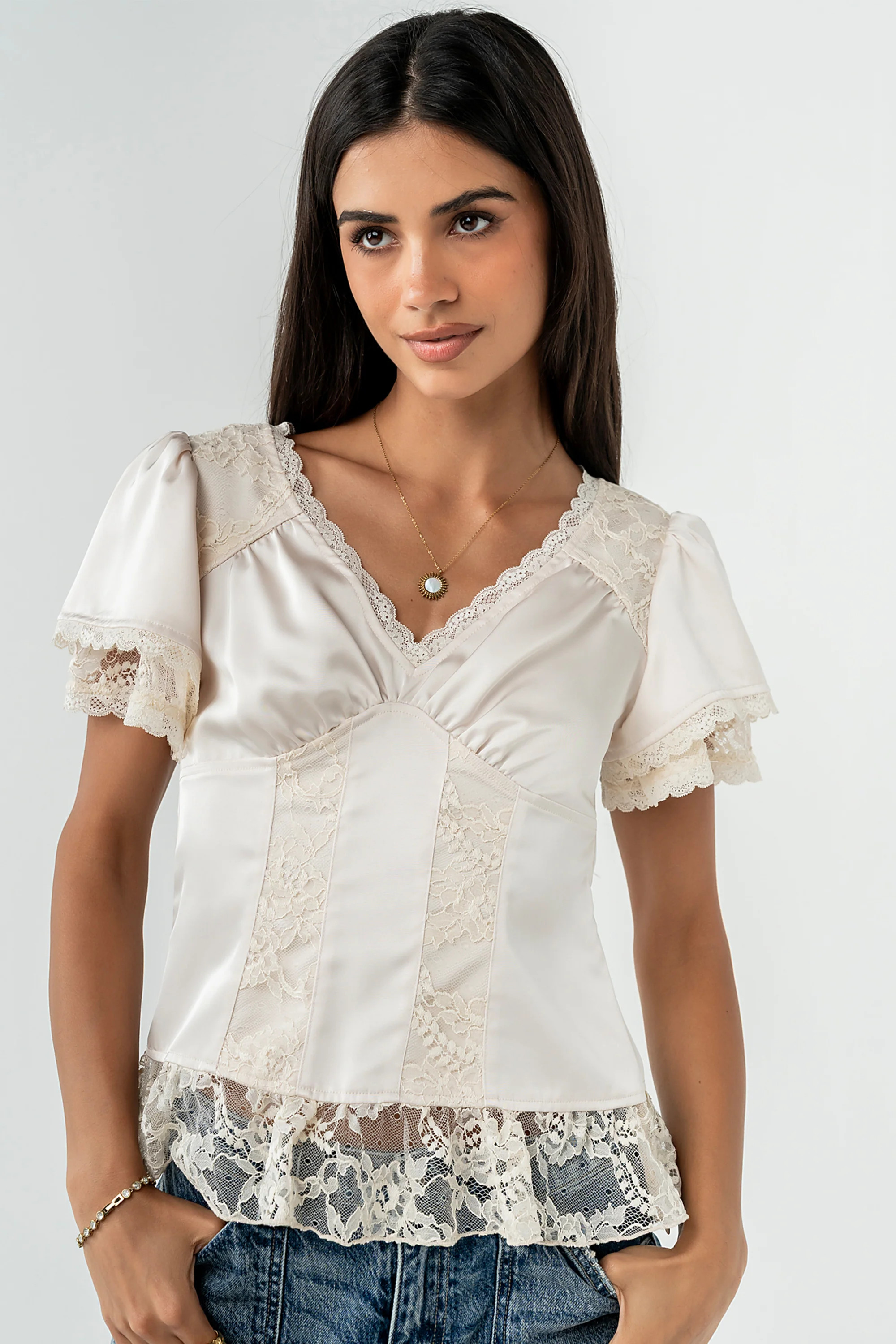 Brittany Satin Top in Cream | Böhme US