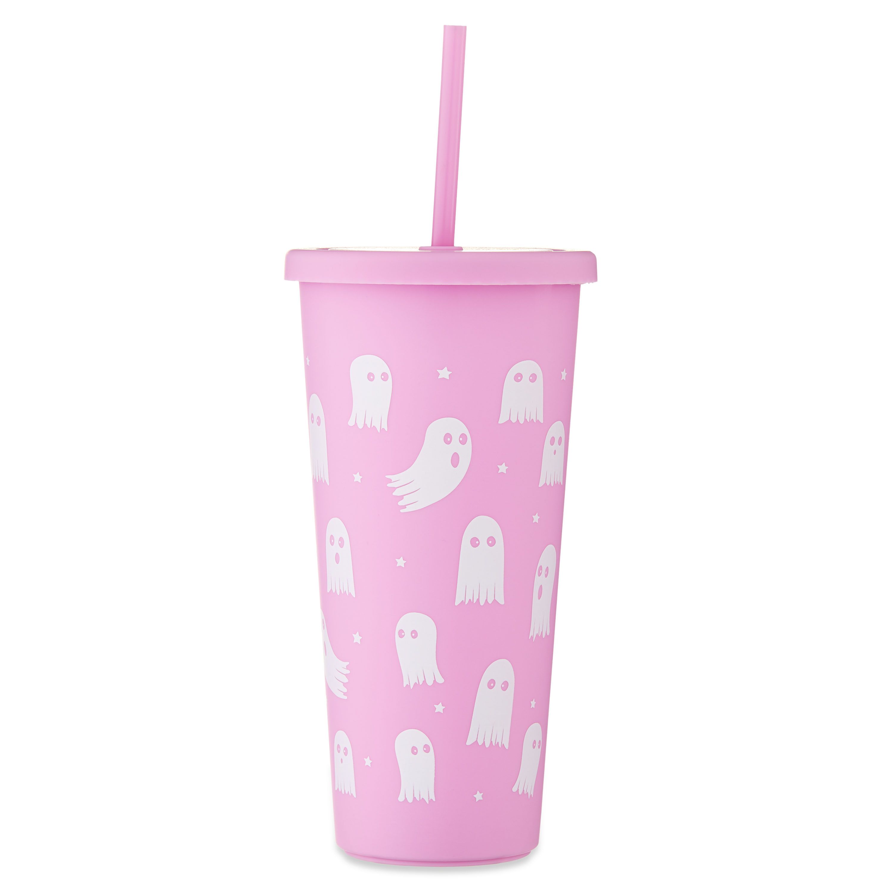 Halloween Pink & White Ghosts Plastic Tumbler with Lid & Straw, 25.3 oz, Partyware, by Way to Cel... | Walmart (US)