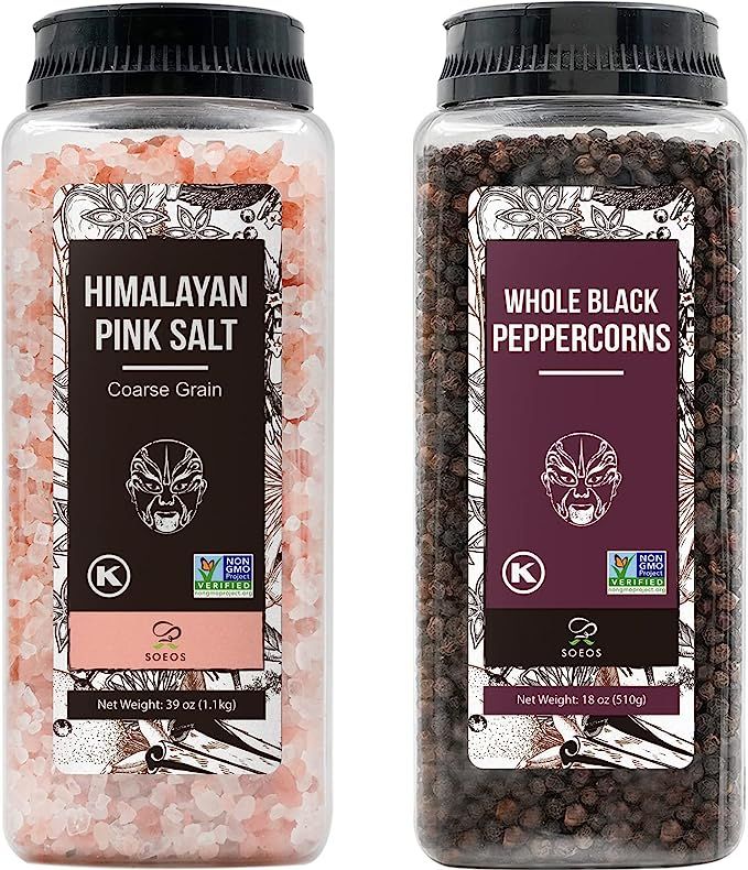 Soeos Himalayan Pink Salt 39 oz + Whole Black Peppercorns 18 oz,Kosher Salt Bulk,Coarse Kosher Sa... | Amazon (US)