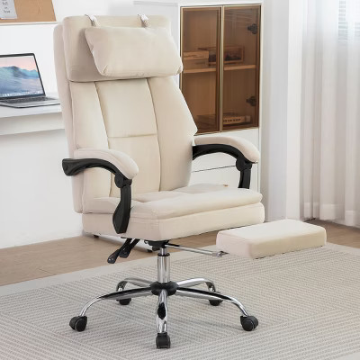Executive Office Chair with High Back, Reclining Seat and Footrest for Home Office Use Beige-3irtyhousy | Target