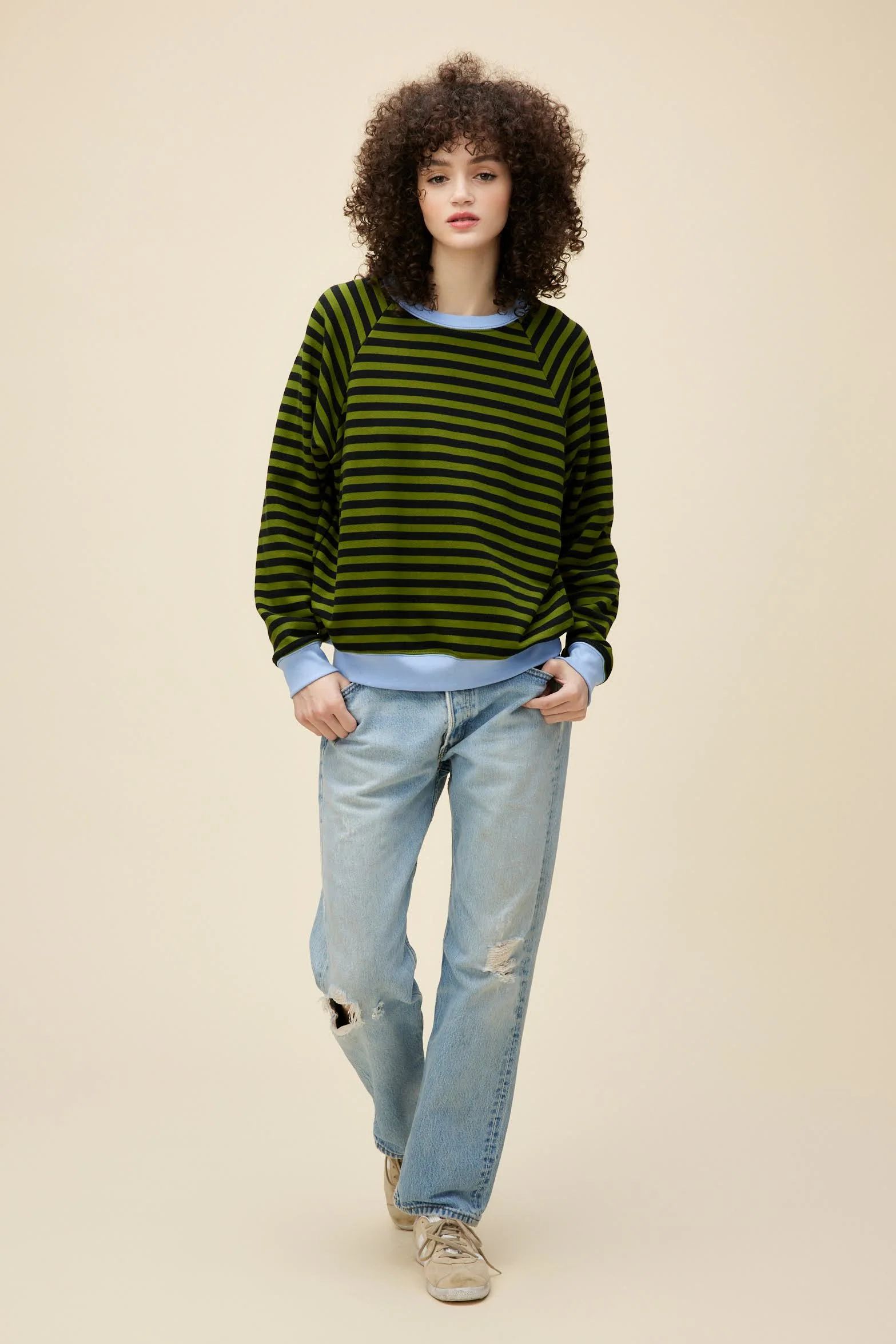 Stripe Vintage Sweatshirt in Olive Green | Daydreamer