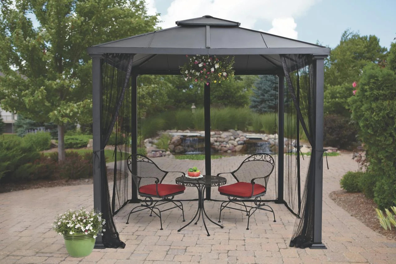 Better Homes & Gardens Sullivan Ridge 8' x 8' Steel Hard Top Gazebo with Netting, Black | Walmart (US)