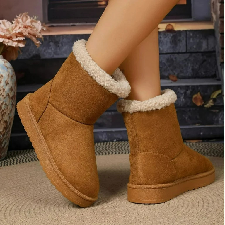 BERANMEY Suede Faux Fur Mid-Calf Boots For Womens Classic Winter Boots Rubber Sole Women's Boots | Walmart (US)