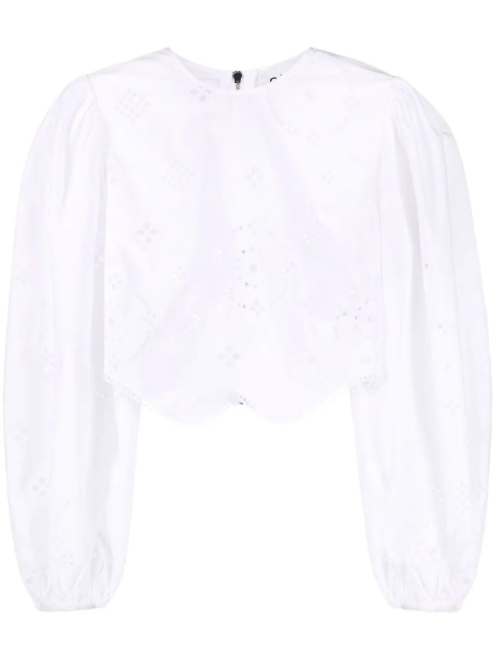 GANNI Broderie Anglaise Cropped Blouse - Farfetch | Farfetch Global