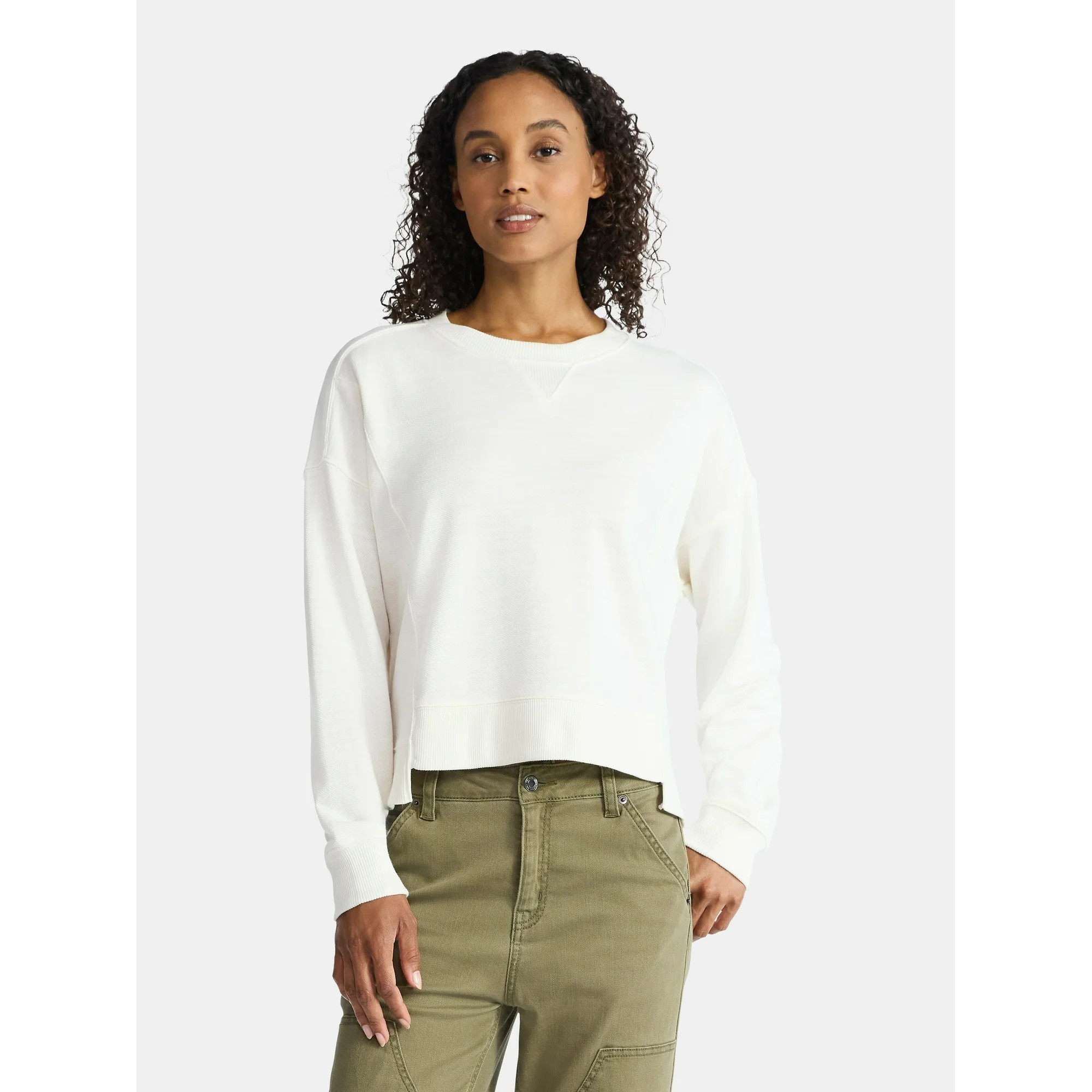 Time and Tru Women’s Ribbed Panel Sweatshirt with Long Sleeves, Sizes XS-XXXL | Walmart (US)
