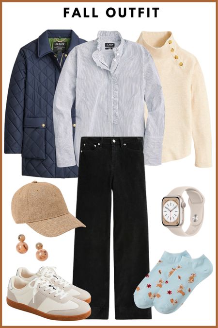 Fall outfit, teacher outfit, weekend outfit, casual outfit, work outfit, cozy outfit // quilted jacket, barn jacket, striped shirt, pullover sweater, herringbone hat, dress sneakers, corduroy pants

#LTKmidsize #LTKover40 #LTKSeasonal