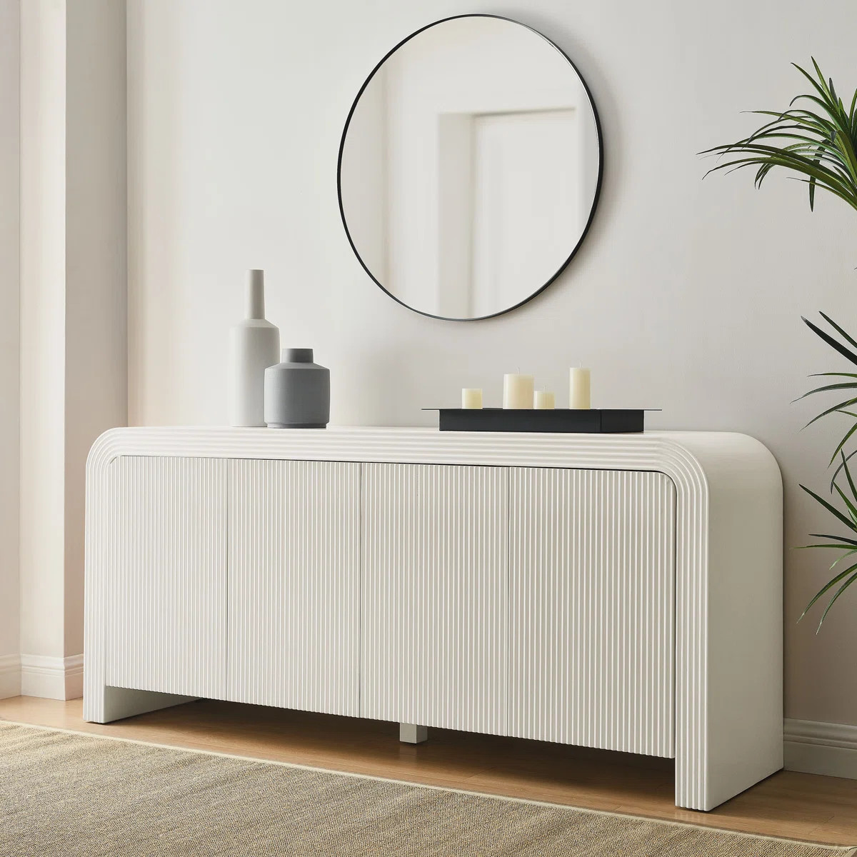 Waterflute 70" Fluted Sideboard Cabinet In White Matte | Wayfair North America