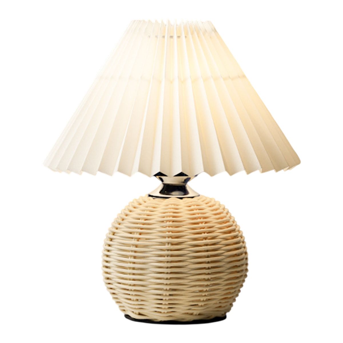 Pleated Skirt Table Lamp, Modern Nightstand Lamp with Beige Shade Rattan Metal Base, Table Lamp f... | Walmart (US)