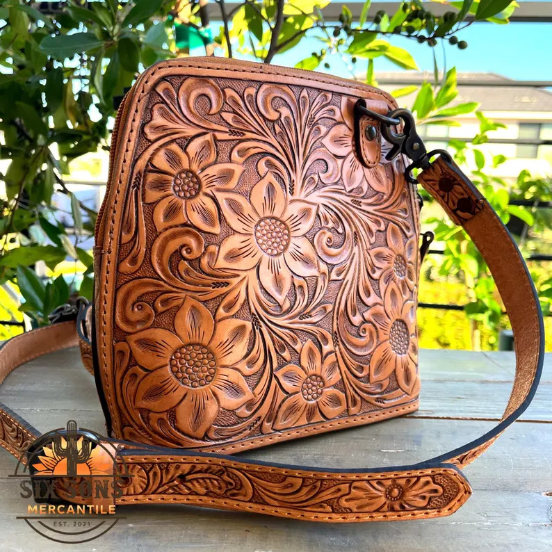 Small Western Leather Crossbody Purse, Western Tote Bag, Hand Tooled Leather Purse, Full Grain Le... | Etsy (US)