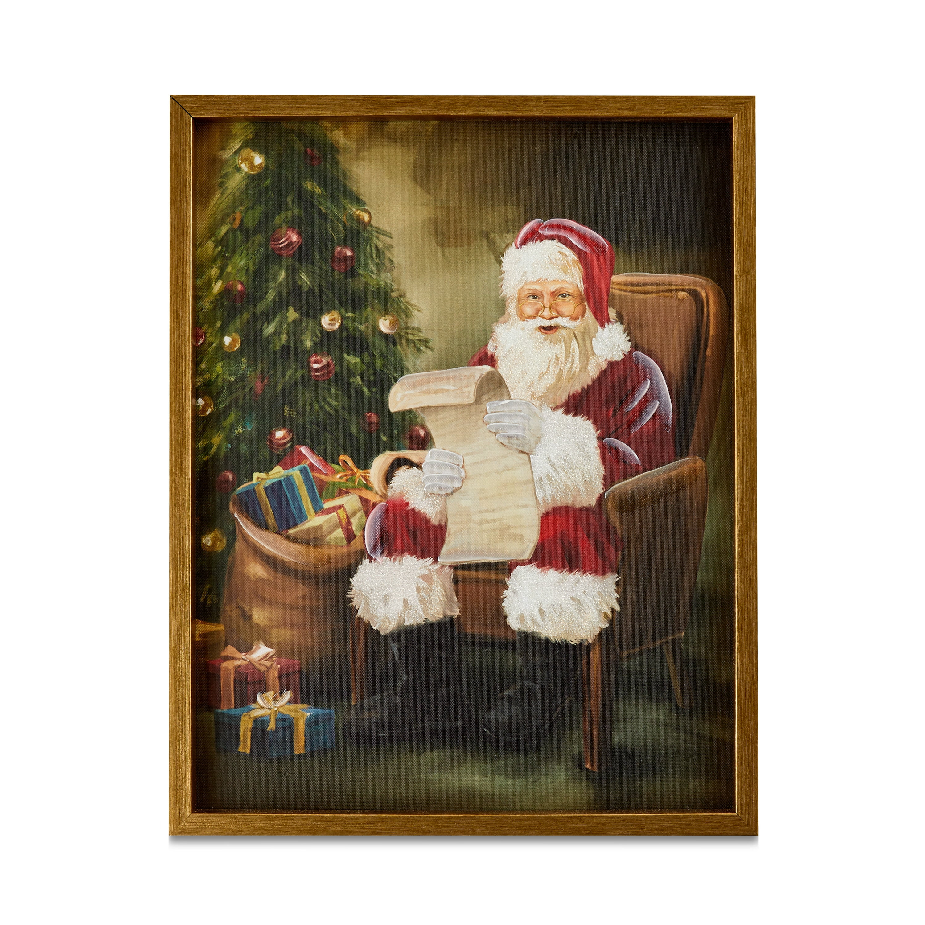 Santa's List Framed Tinted Gel & Glitter Embellished Canvas Christmas Wall Art, by Holiday Time | Walmart (US)