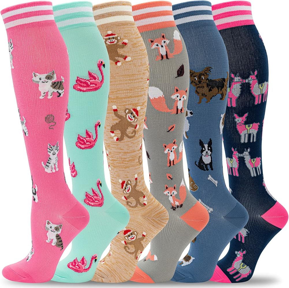 fenglaoda Compression Socks for Women Circulation 20-30mmHg Crazy, Cute, Socks Support for Nurse, Pr | Amazon (US)