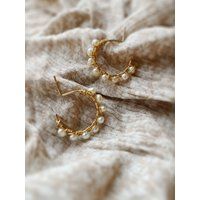 Audrey Gemstone Hoops, Classic Pearl Vintage Inspired Gold & Hoop Earrings, Gift For Her | Etsy (US)