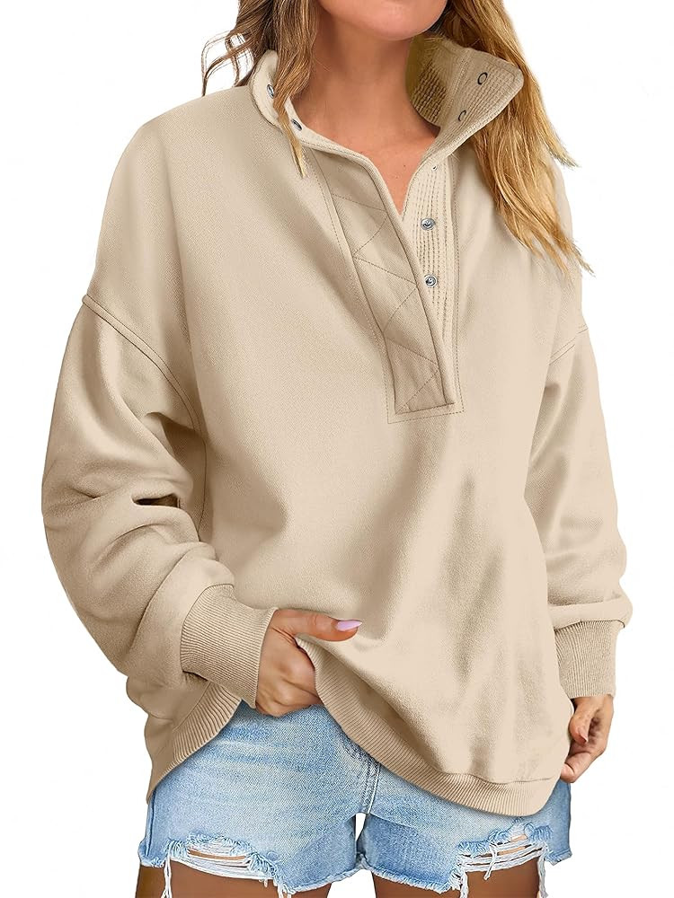 ANRABESS Womens Oversized Sweatshirt Long Sleeve Henley Pullover Tops 2025 Fall Casual Button Loo... | Amazon (US)