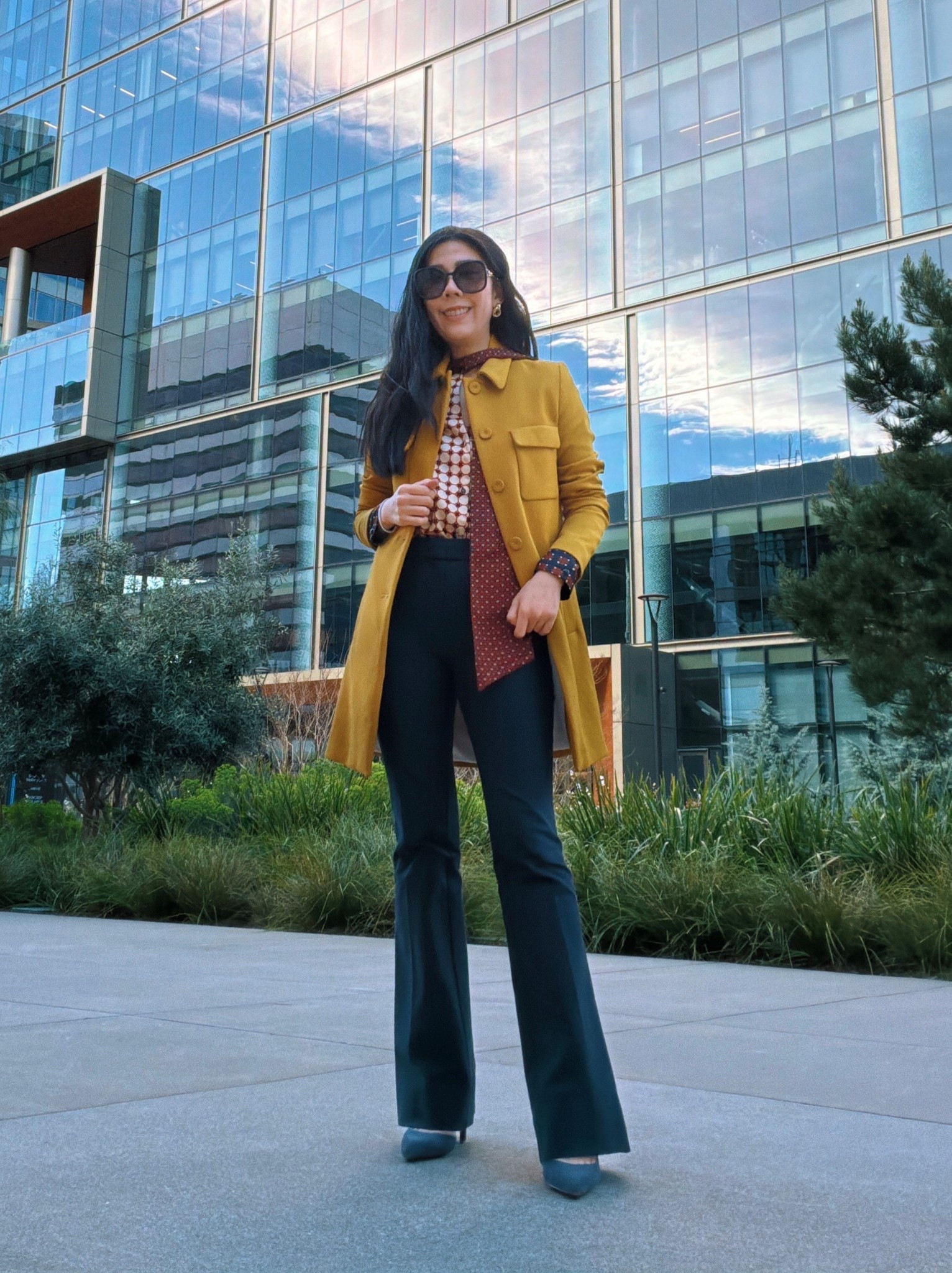 A pop of color in my outfit always boosts my serotonin levels! For this week’s workwear look, I based the foundation of my outfit off my mustard coat! I wanted something that complemented yellow so I chose this mixed media brown blouse with a bow. Instead of tying it in a knot, I left it loose all day so it was similar to an undone tie or long silk scarf. To elongate my frame, I paired it with my high waisted pleated trousers. 

#oldmoney #businesscasual #bowtop #colorblock #yellowcoat #highwaistedpants #corporatestyle #silktop

#LTKootd #LTKPetite #LTKWorkwear