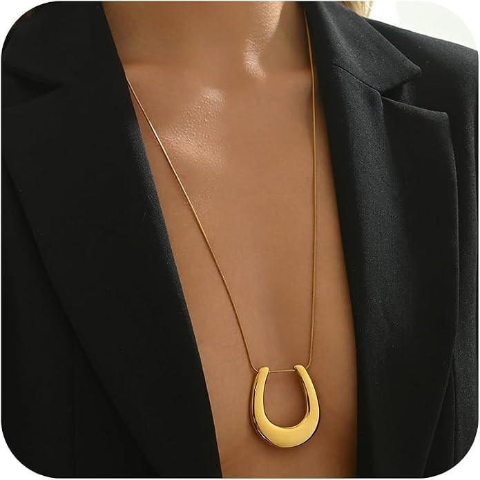 18k Gold Plated Horseshoe Pendant Necklace Lucky Horse Shoe Pendant Necklace Western Minimalist G... | Amazon (US)