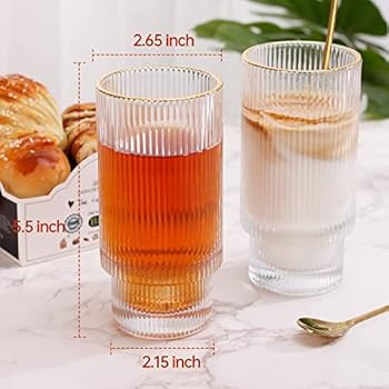 IYTBILQ Origami Style Glass Cups, Drinking Glasses with Coffee Spoon 2pc Set, Ripple Vintage Glas... | Amazon (US)