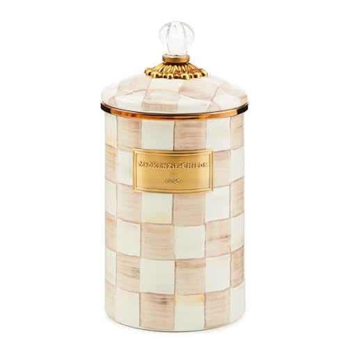 MACKENZIE-CHILDS Large Enamel Canister, Kitchen Storage Container with Lid, Brown-and-White Mocha Check | Amazon (US)