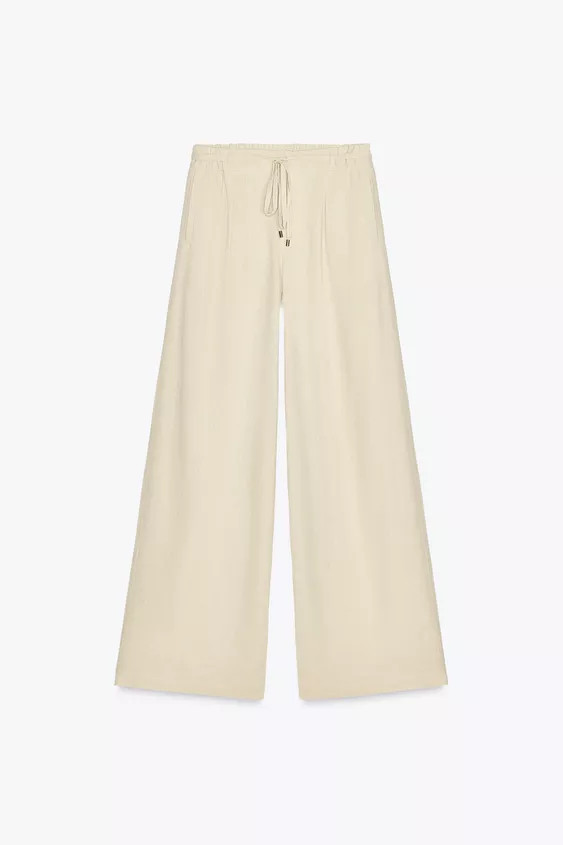 LINEN BLEND WIDE-LEG TROUSERS WITH BELT | Zara US