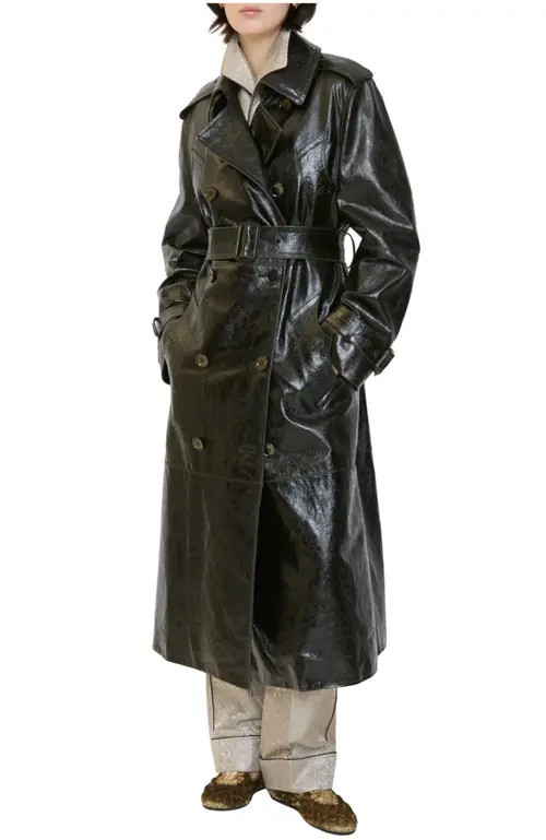 burberry Long Embossed Leather Trench Coat in Moat Green at Nordstrom, Size 6 | Nordstrom