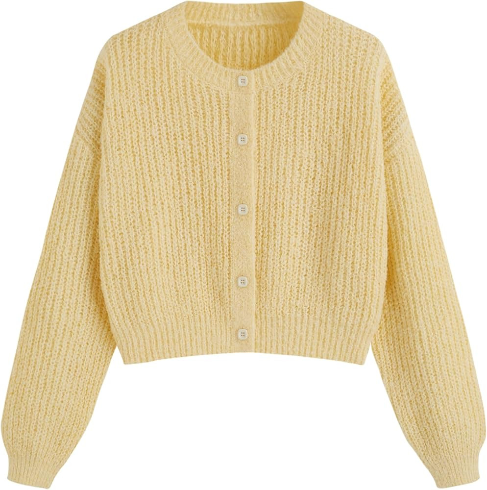 CIDER Cardigan Sweaters for Women Trendy Knit Crew Neck Button Down Cardigan Solid Long Sleeve Kn... | Amazon (US)