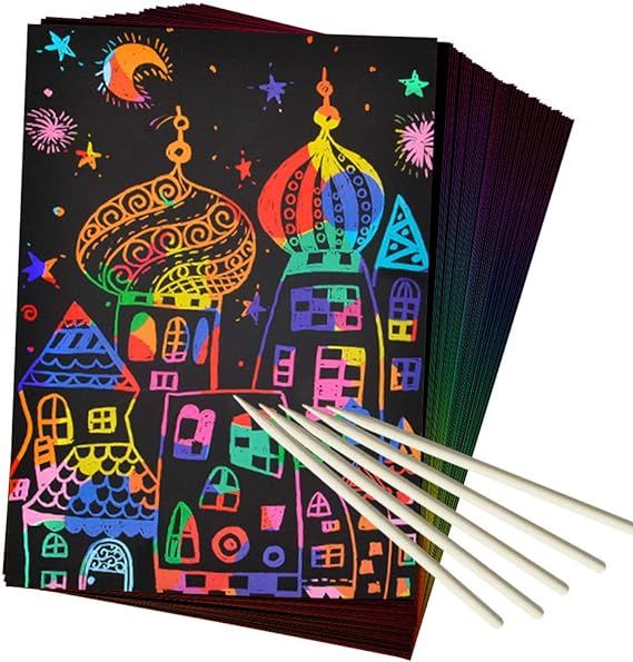 ZMLM Scratch Art Set, 50 Piece Rainbow Magic Scratch Paper for Kids Black Scratch Off Art Crafts ... | Amazon (US)