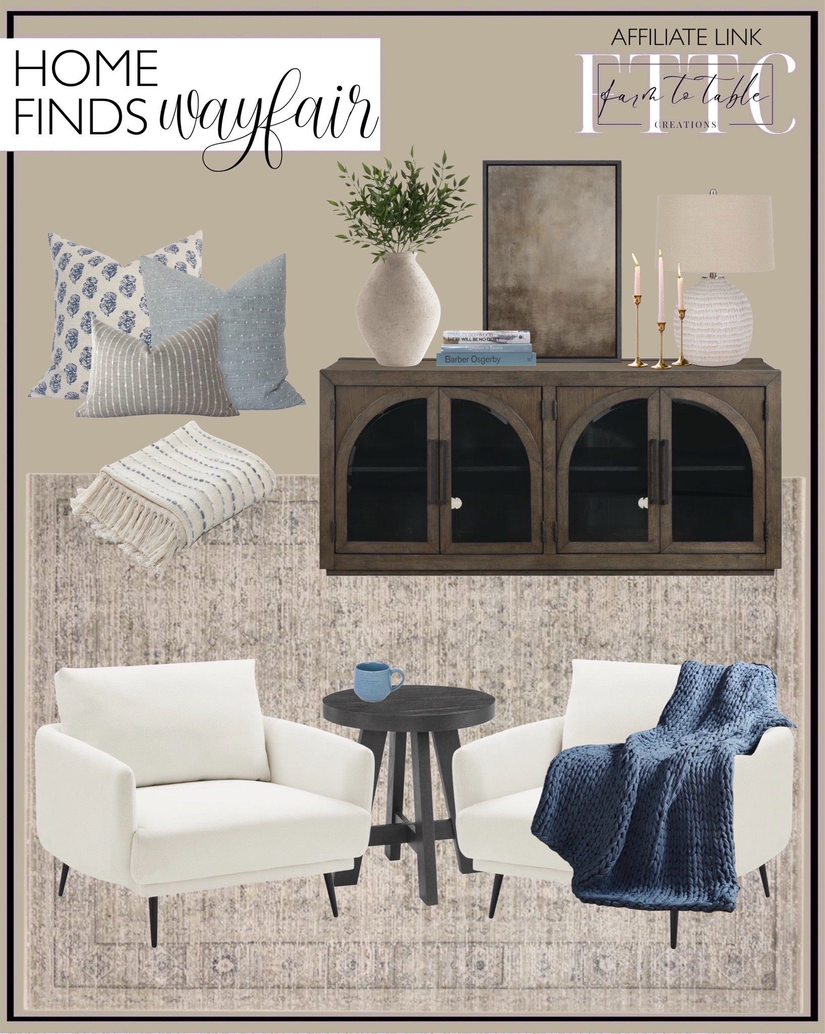 Wayfair Living Room Finds. Follow @farmtotablecreations on Instagram for more inspiration.

Light Blue Throw pillow Set. Pillow Combo. Karaka 37.5'' Wide Oversized Armchair accent chair single seat sofa for living room. Ashara 70'' Sideboard Media Console. Amber Lewis x Loloi Alie Taupe / Dove Area Rug. Wiese 22'' tall End Table. Florenza Ceramic Table Lamp. Deep Ombre Striped Handmade Woven Throw Blanket with Fringe. Chunky Blanket. Monochromatic Gradient Abstract Minimalist Gray " 2 - Pieces. Resin Table Vase. Stainless Steel Candlestick (Set of 3). Decorative books. Quiller Ruscus Arrangement. Coffee mugs. 

Living Room | Bedroom Furniture | nightstands | Home Decor| Fireplace Decor | Spring Refresh |  Bedroom Finds | Neutral Stems | Spring Stems | Bookshelf Decor | Bedroom Space | Cozy Corner | Bathroom | Curated Entryway | Spring  Decor | End of Year Clearance | Trending Decor | Viral Decor | Amazon Holiday | Bedroom corner | Coffee Table Decor | Neutral Decor | Fall Stem Sale | Target Finds | Skinny Bench | Bedroom | Living Room | Breakfast Nook | Amazon Home | Target Sale | Loloi Rugs | Magnolia Home | console table | console table styling | faux stems | entryway space | front porch decor | neutral decor | entryway decor | cozy home | affordable decor |  home decor | home inspiration | console styling | entryway rug | cozy moody home | moody home decor | neutral home | bathroom decor | living room | spring decor | Hearth & Hand | Studio McGee



#LTKFindsUnder50 #LTKHome #LTKSaleAlert