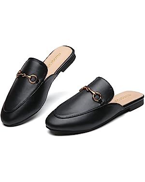 Minorsu Buckle Mules for Women Round Toe Backless Flat Mules Slides Mules Shoes Ladies Slip-on Lo... | Amazon (US)